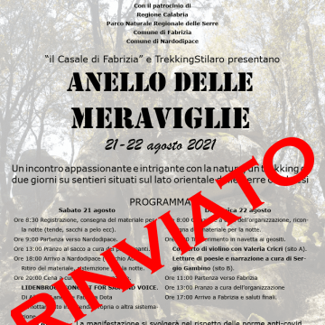 L’evento Anello delle Meraviglie previsto per i giorni 21 e 22 agosto è rinviato.